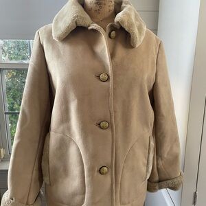 Larry Levine Tan Teddy Jacket with Plush Collar